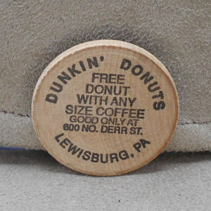 Dunkin' Donuts Free Donut Wooden Nickel Token/Coin Lewisburg PA
